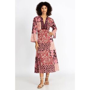 Johnny Was FLORA TIE BACK DRESS Patchwork Floral Multicolor Cotton sz M